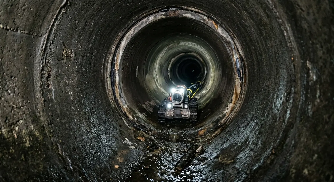 Robotic sewer camera inspecting pipe interior for Sewer Line Cleaning in Delafield